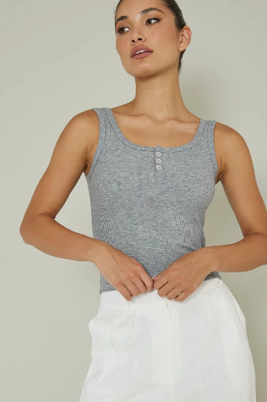 Recess Thick Strap Ribbed Top Grey