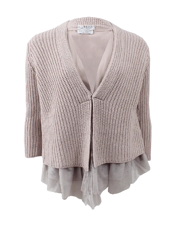 English Ribbed Cardigan With Tulle