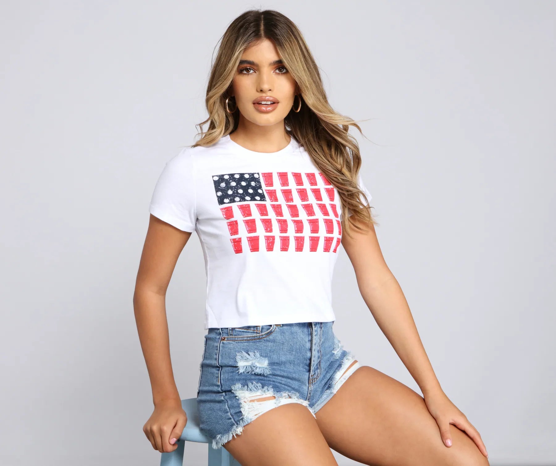 Red, White And Beer Crop Top