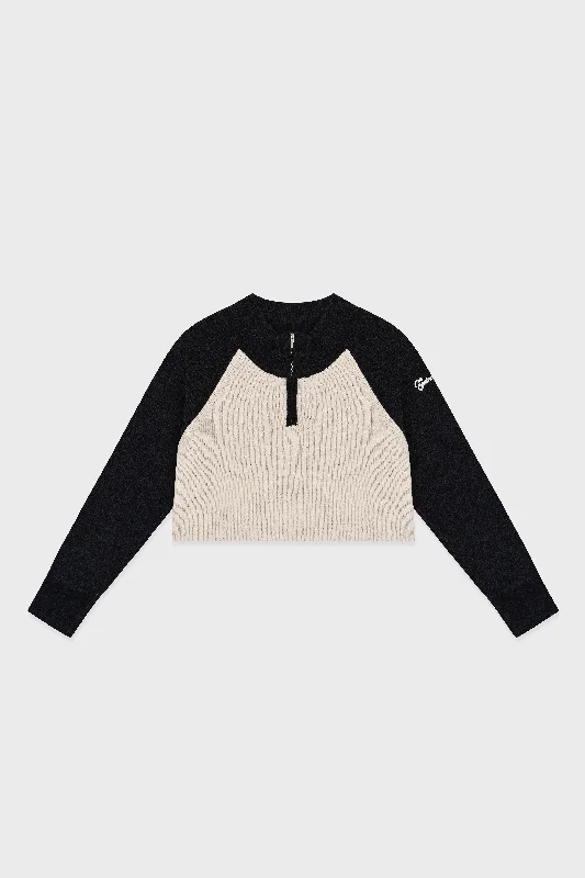 ENVT Cropped Half Zip-Up Knit Top