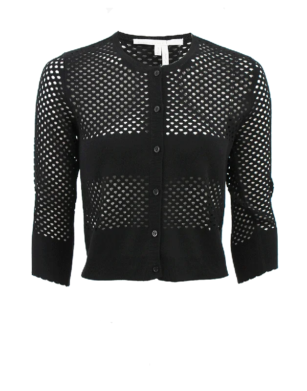 Black Half Sleeve Techno Net Knit Cardigan