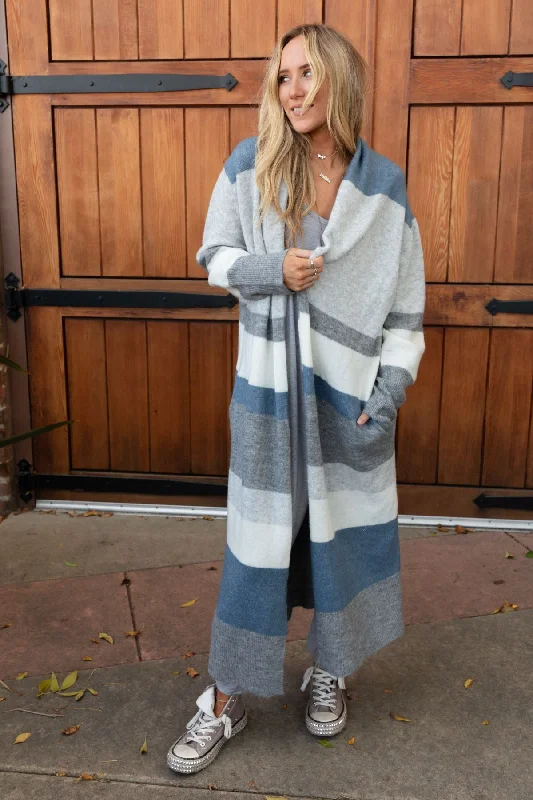 The Nest So Cozy Oversized Striped Knit Duster - Blue Multi