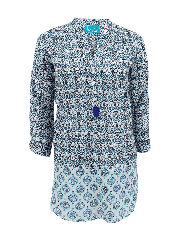 Long Sleeve Half Button Print Tunic