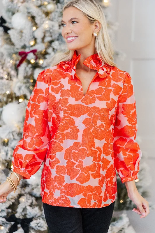 Travel Well Red Floral Brocade Blouse