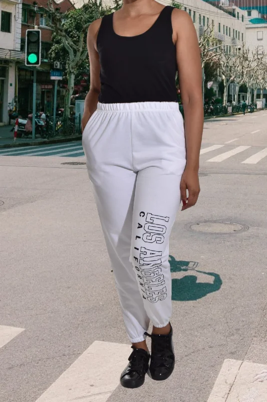 Ladies Letter Graphic White Track Pants