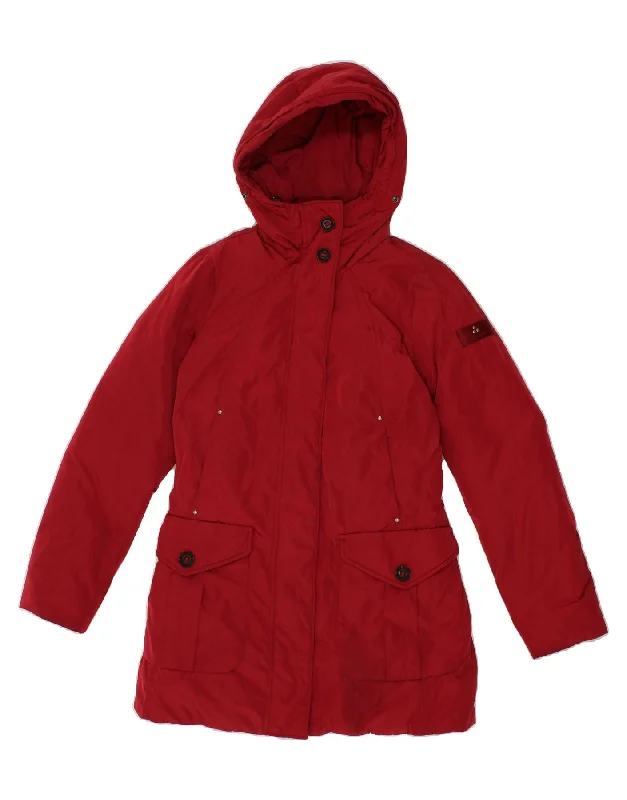 PEUTEREY Womens Hooded Padded Coat IT 38 XS Red Polyester