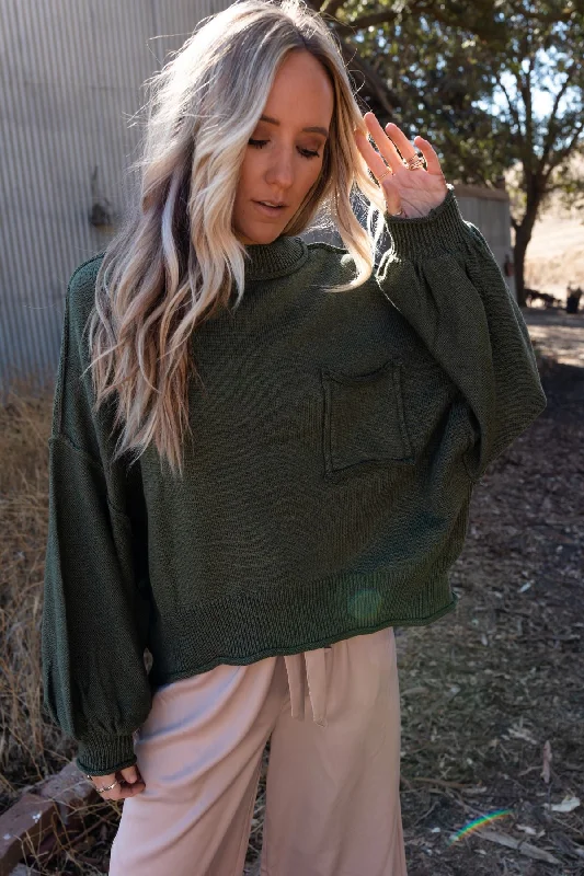 Fireside Talks Balloon Sleeve Sweater - Olive