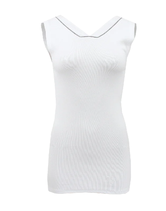 Sleeveless Monili Trim V-Neck