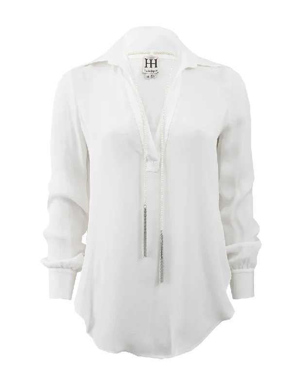 Blouse With Pearl Lariat