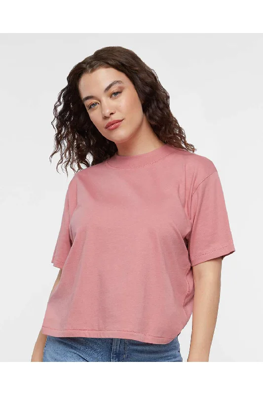 LAT Womens Boxy Short Sleeve Crewneck T-Shirt - Mauvelous Pink