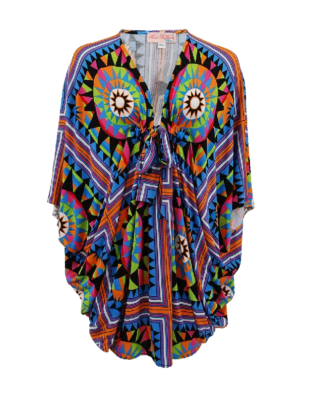 V-Neck Tie Print Poncho