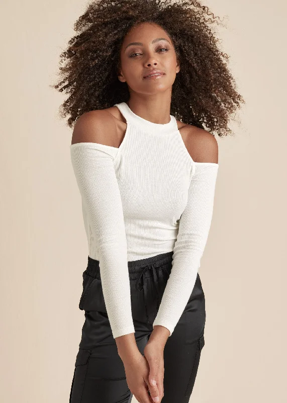 Ribbed Cold Shoulder Top - Off White