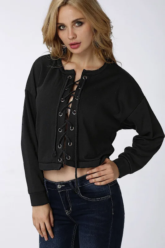 Custom Fashion Front Lace-up Long Sleeves Top