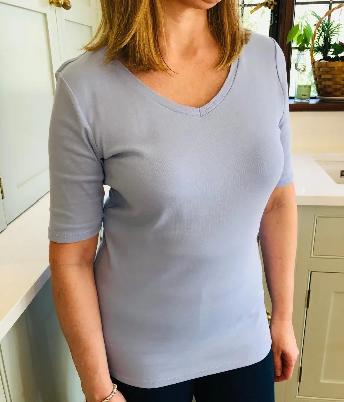 Light Blue Half Sleeve V-Neck Top