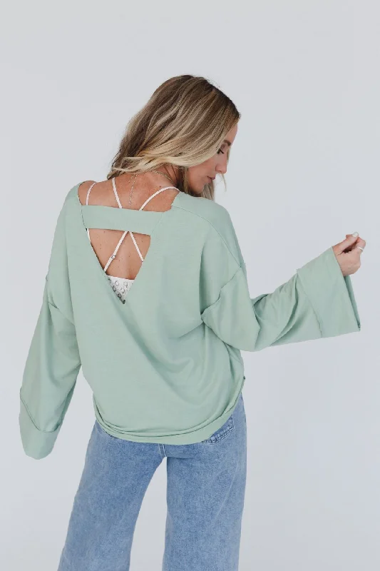 The Nest Love It V Neckline Sweater Top - Light Sage