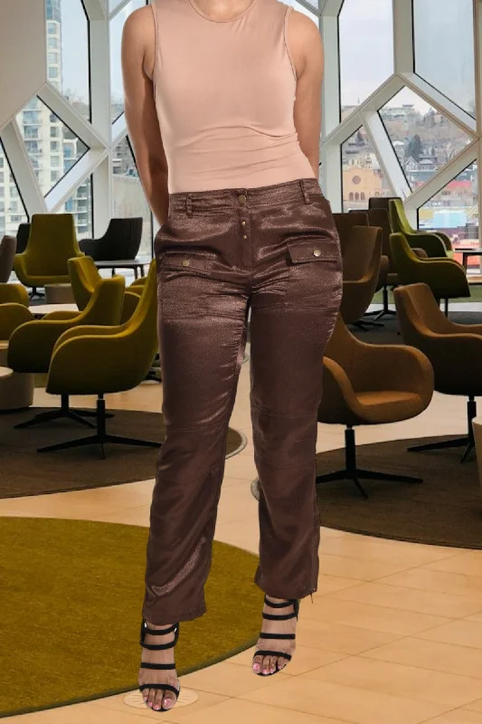 Brown Satin Pocket Pants