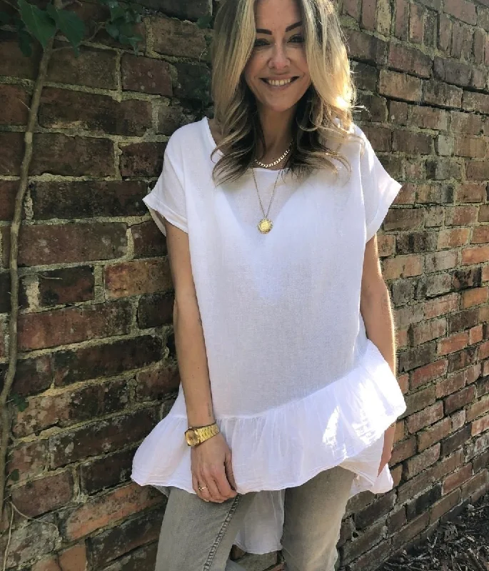 White Ruffle Tunic Top