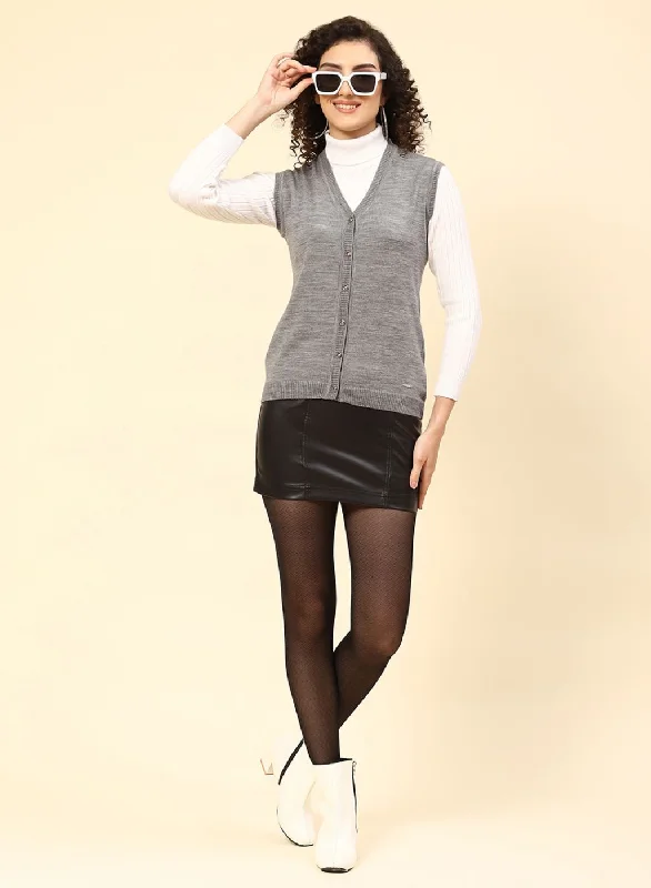 Women Grey Solid Wool blend Cardigan