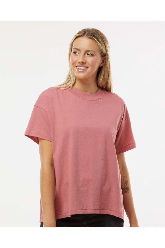 LAT Womens Hi-Lo Short Sleeve Crewneck T-Shirt - Mauvelous Pink