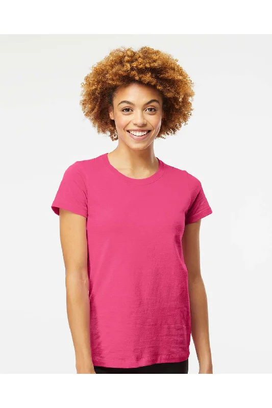 M&O Womens Gold Soft Touch Short Sleeve Crewneck T-Shirt - Heliconia Pink