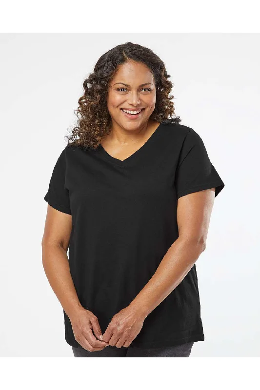 LAT Womens Curvy Collection Fine Jersey Short Sleeve V-Neck T-Shirt - Blended Black