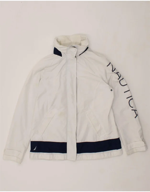 NAUTICA Womens Graphic Windbreaker Jacket UK 14 Large White Colourblock