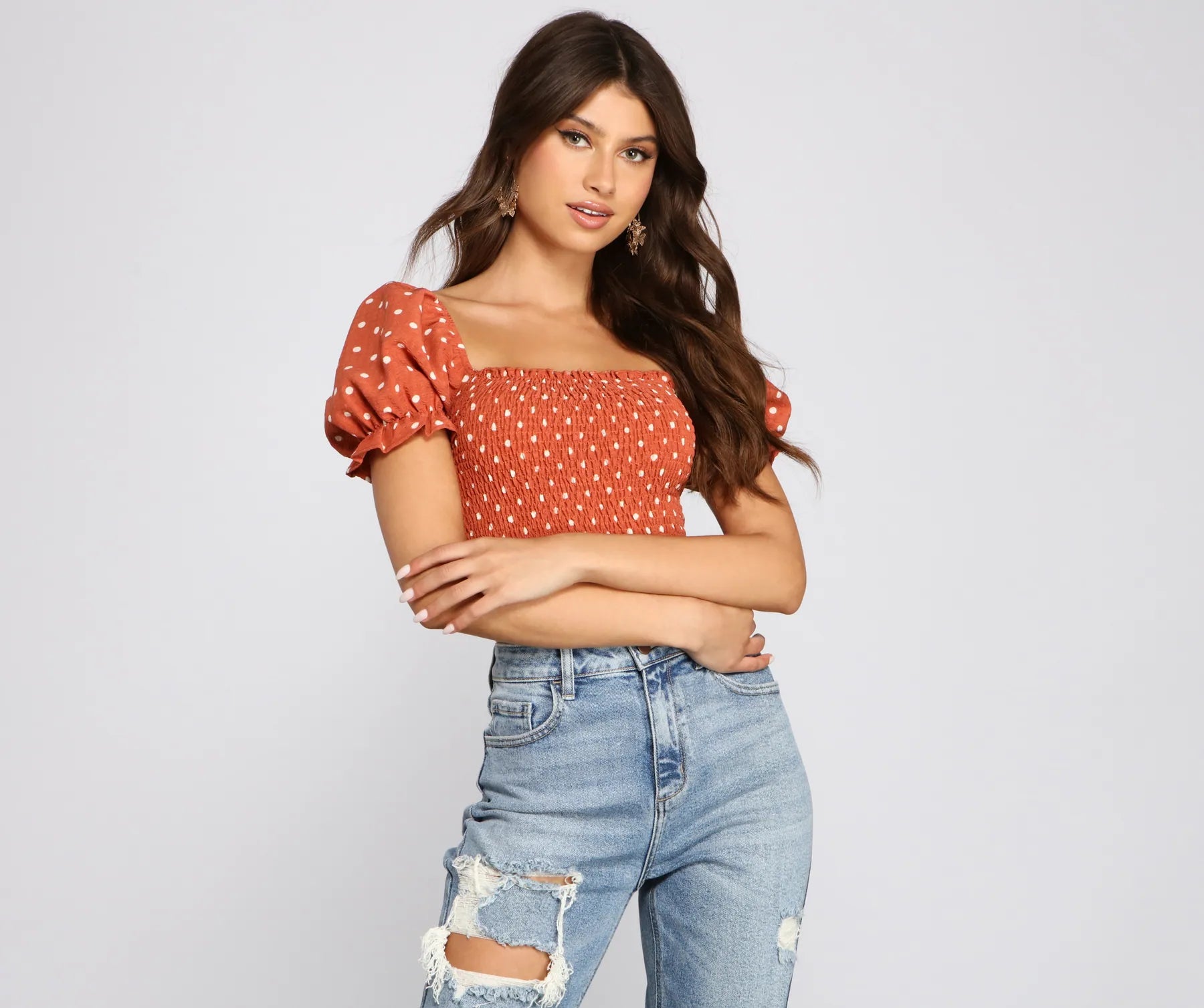 Pretty In Polka Dots Smocked Crop Top