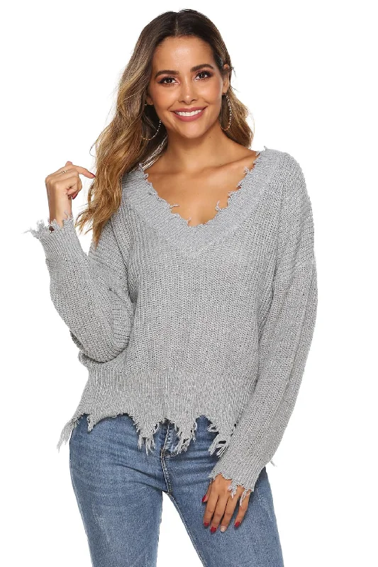 Off-Shoulder Ribbed Long Sleeve Raw Hem Sweater