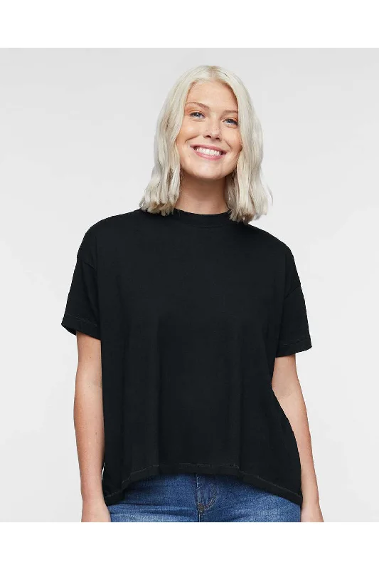 LAT Womens Hi-Lo Short Sleeve Crewneck T-Shirt - Black