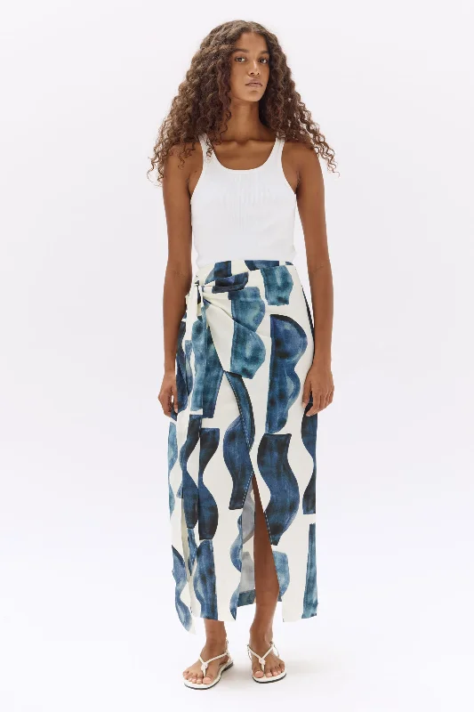 Glaze Print Silk Linen Tie Skirt