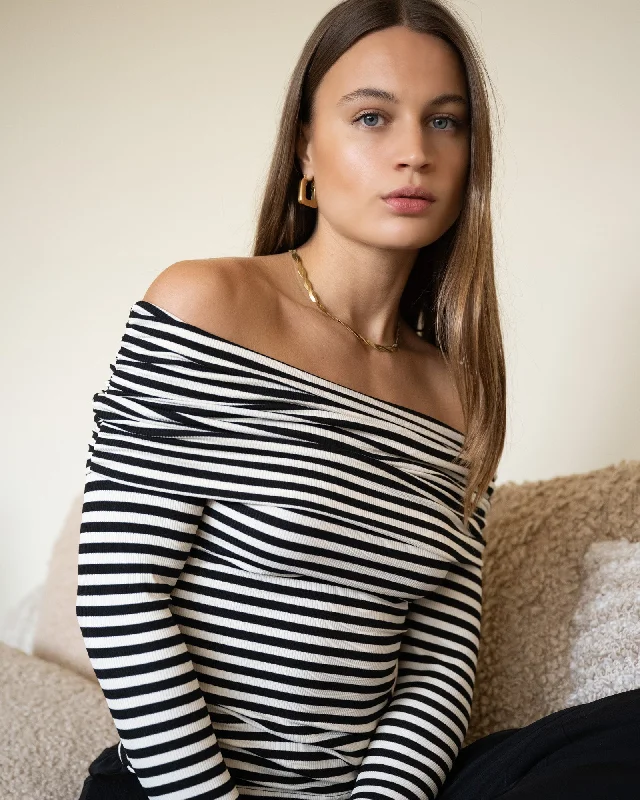 TILTIL Milou Off-Shoulder Striped Top Black White