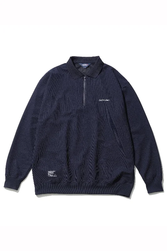 FreshService / DRY PIQUE JERSEY NECK ZIP L/S POLO - NAVY