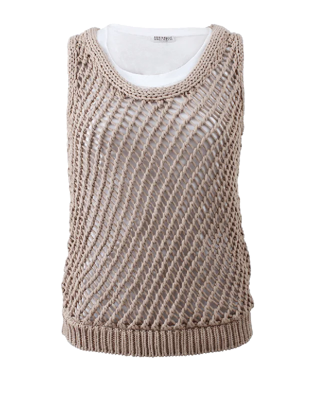 Scoop Neck Macrame Fitted Tank