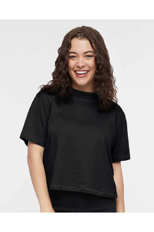 LAT Womens Boxy Short Sleeve Crewneck T-Shirt - Blended Black