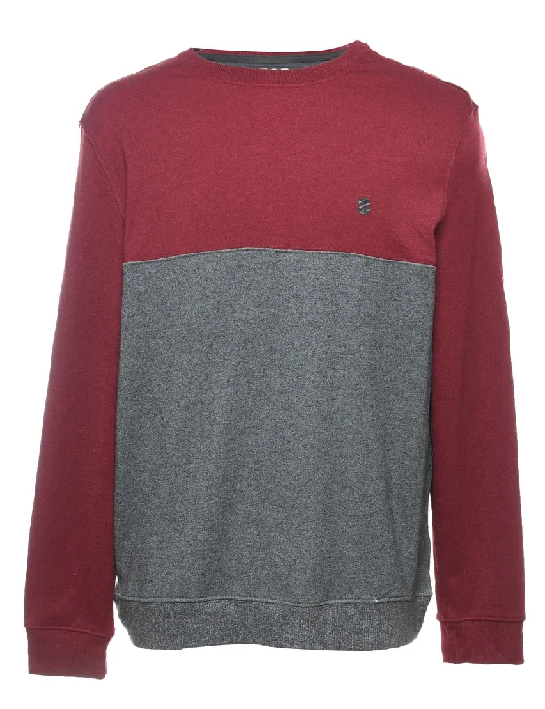 Izod Grey & Maroon Plain Sweatshirt - M