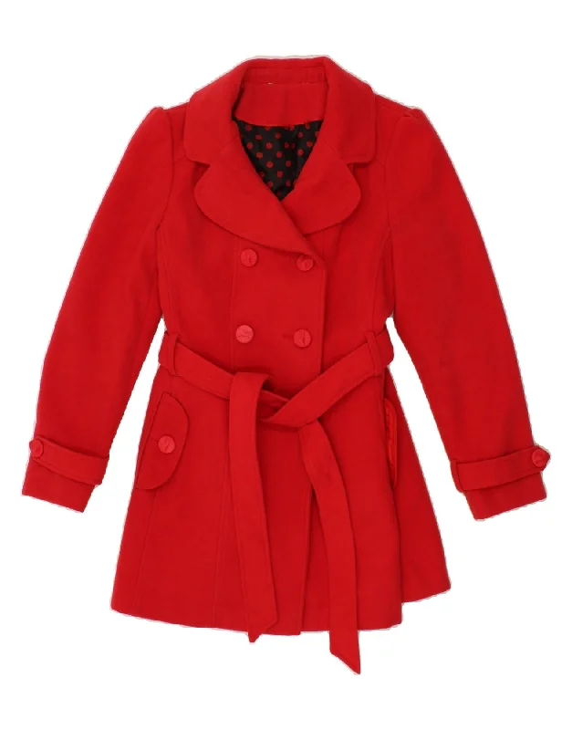 DEBENHAMS Womens Double Breasted Coat UK 14 Medium Red Polyester