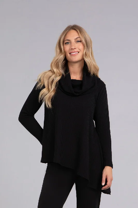 Angle Cowl Neck Waffle Sweater | Black