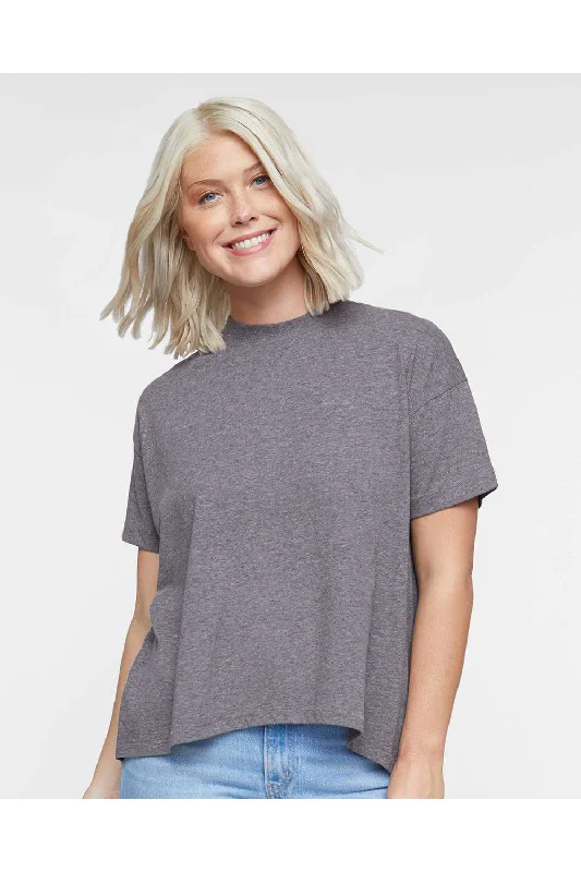 LAT Womens Hi-Lo Short Sleeve Crewneck T-Shirt - Heather Granite Grey