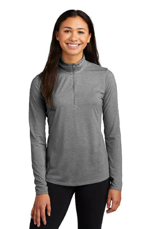 Sport-Tek Womens Moisture Wicking 1/4 Zip Sweatshirt - Heather Dark Grey