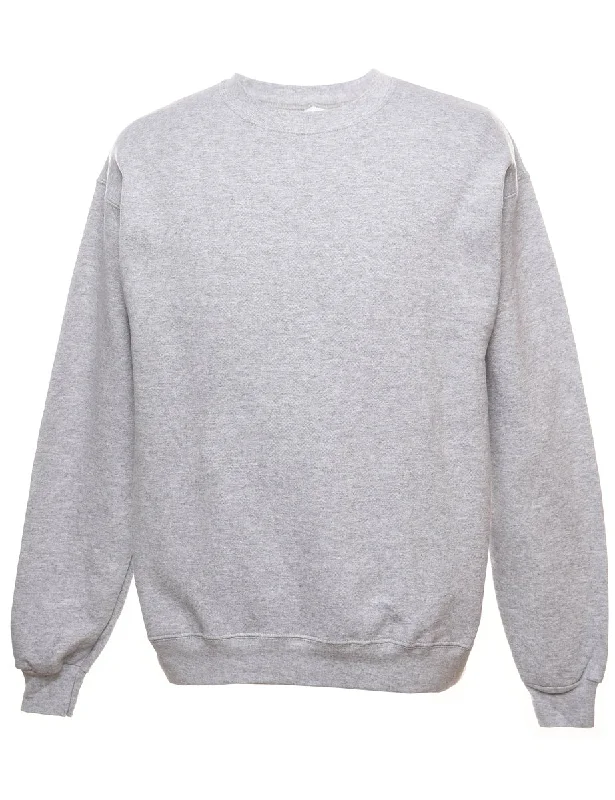 Grey Plain Round Neck Sweatshirt - M