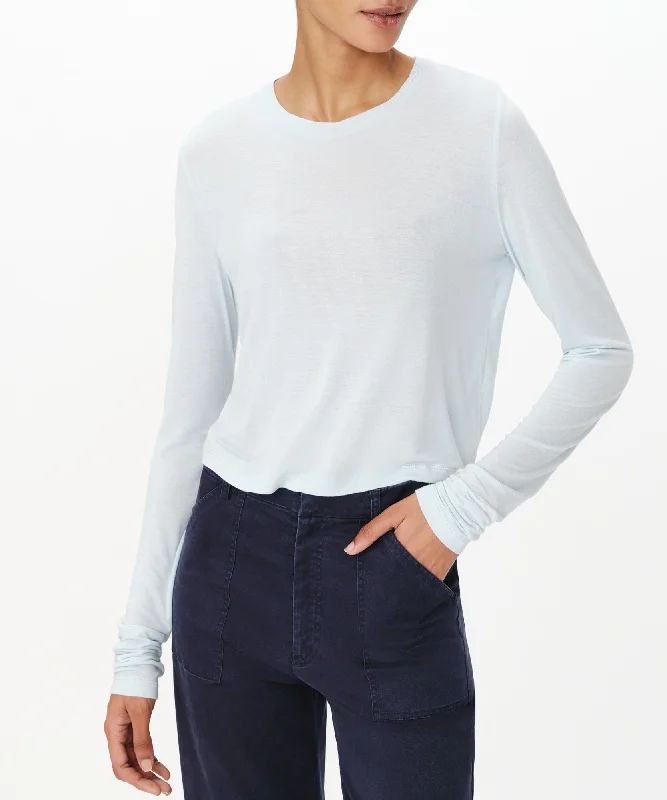 Modal Jersey Cropped Crew Neck Top - Pastel Blue