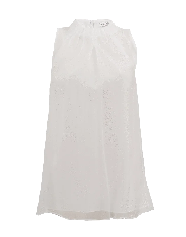 White Silk Double Layer Top