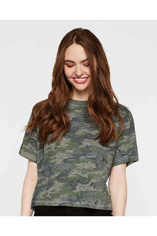 LAT Womens Boxy Short Sleeve Crewneck T-Shirt - Vintage Camo