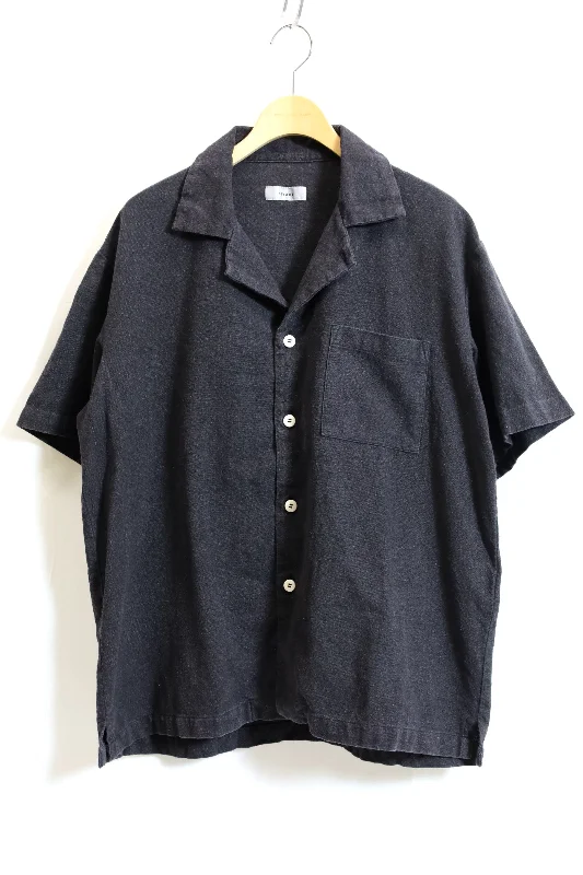 alvana / Handspun hemp open collar shirt - Ink Black 