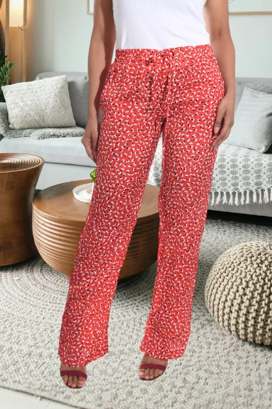 Red Printed Pocket Pants