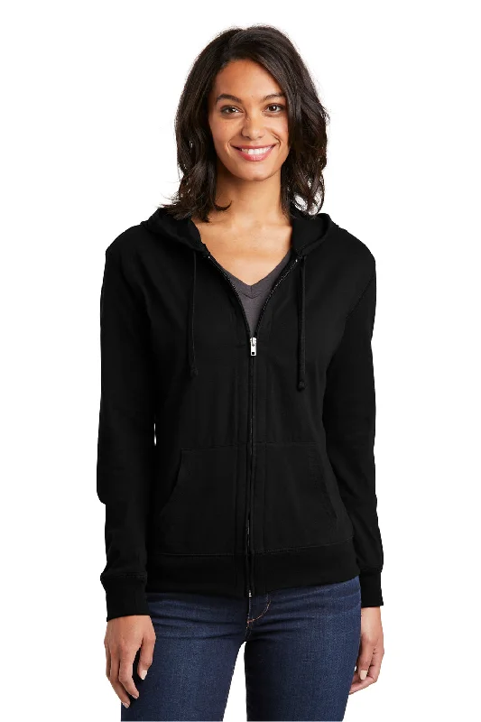 District Womens Full Zip Hooded Sweatshirt Hoodie w/ Pockets - Black