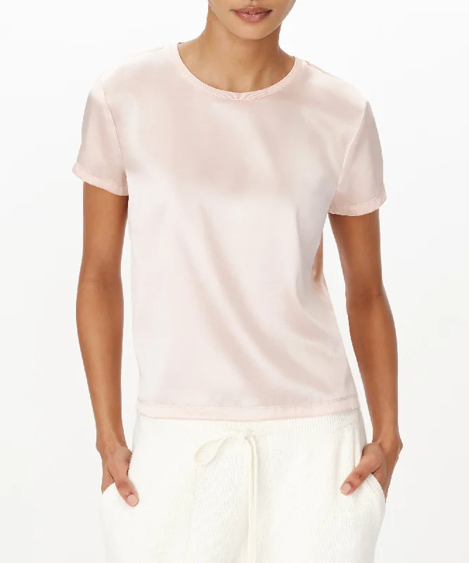 Stretch Charmeuse Crew Neck Tee - Oyster Pink