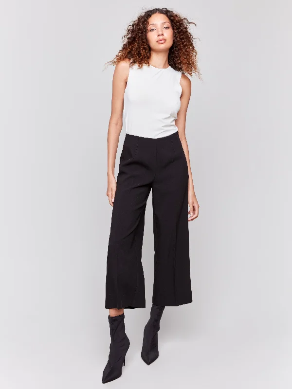 Cropped Wide Leg Pants - Black