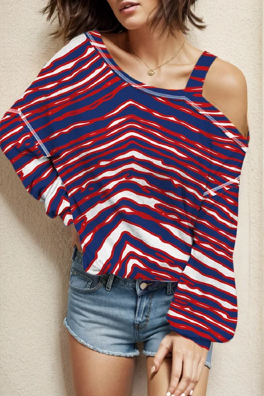 Striped Asymmetrical Neck Long Sleeve T-Shirt