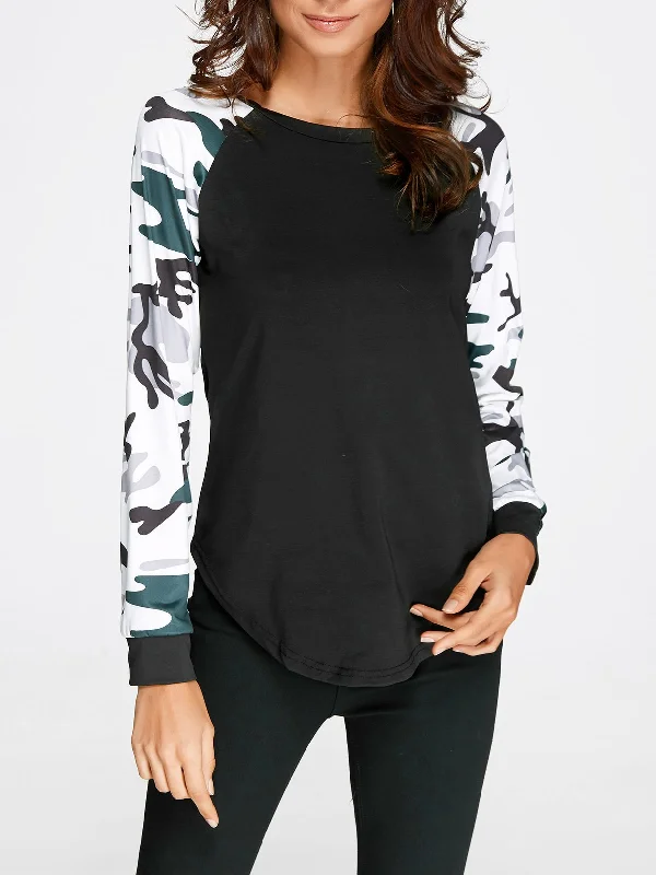 Custom Round Neck Camouflage Long Sleeve Black T-Shirts